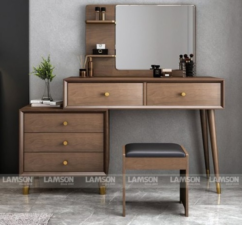 Bàn trang điểm gỗ tối giản 2 ngăn kéo