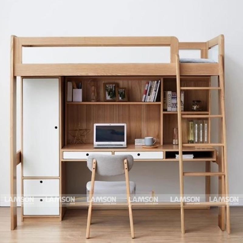 Giường tầng kết hợp tủ áo, bàn học New Loft