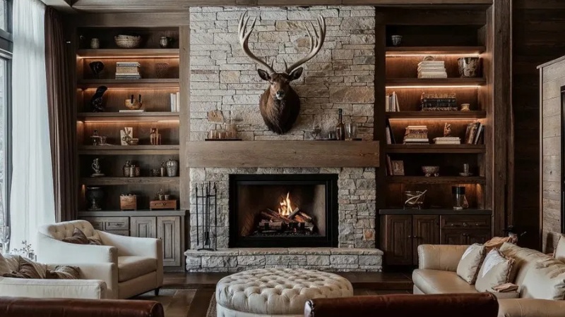 Lò sưởi là biểu tượng của sự ấm áp trong phong cách Rustic