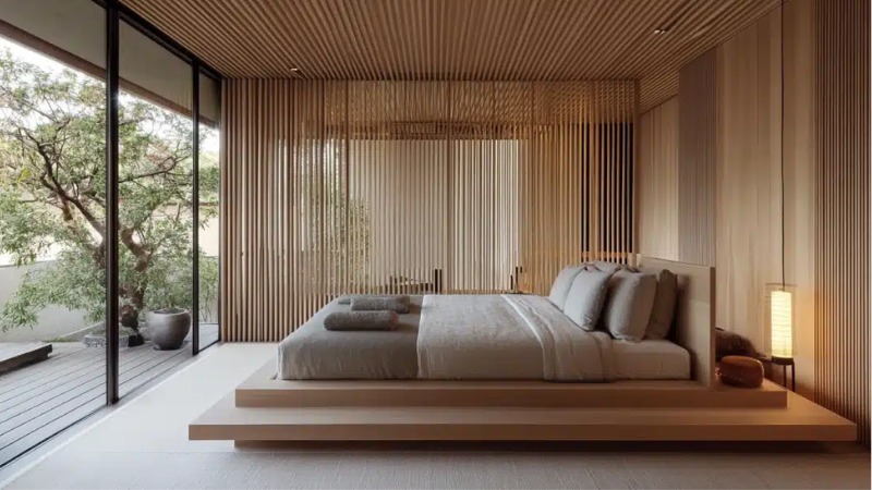 Sự tối giản trong phòng ngủ Japandi chính là chìa khóa để mang lại giấc ngủ sâu và chất lượng.