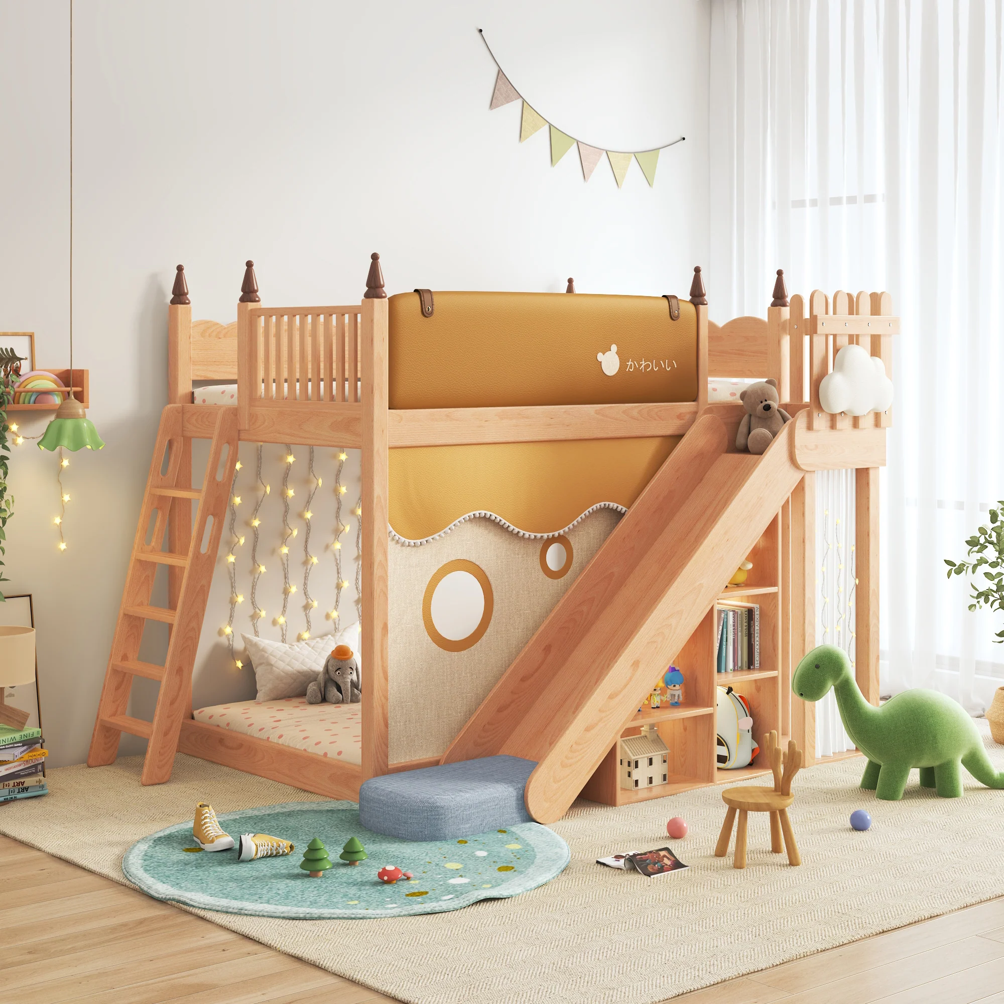 Giường 2 tầng cho bé gái có cầu trượt