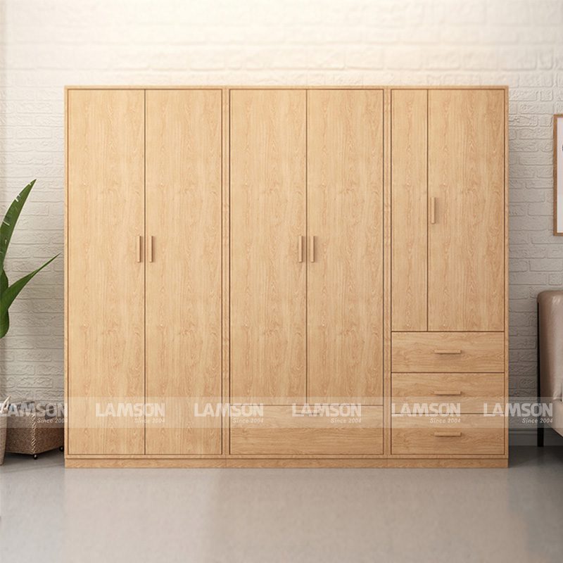 Các mẫu tủ quần áo gỗ tự nhiên 6 cánh đẹp