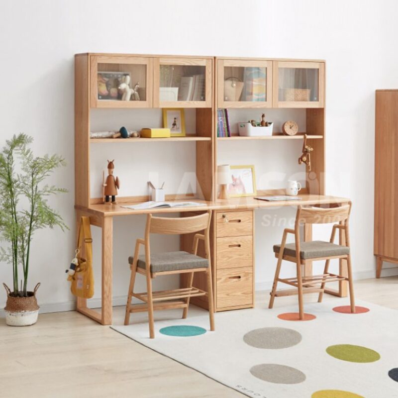 Mẫu bàn đôi kết hợp giá sách tiện lợi, tối ưu không gian