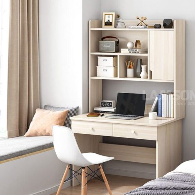 Mẫu bàn tích hợp nhiều kệ để sách tiện lợi, lưu trữ được nhiều đồ