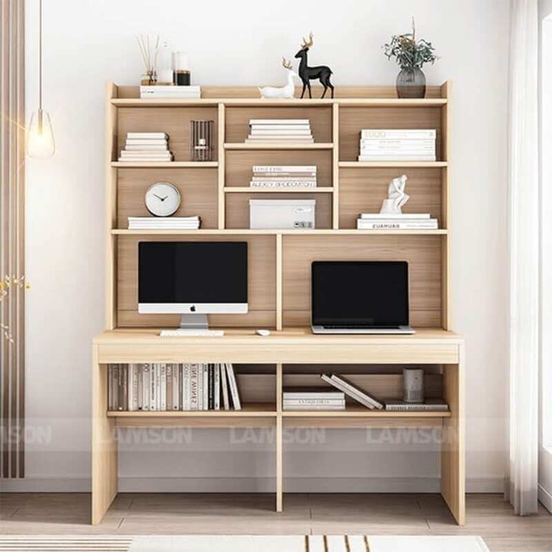 Mẫu bàn học đôi có kệ sách phía trên là mẫu hot năm nay