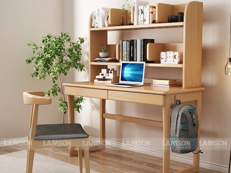 Bàn học sinh gỗ tự nhiên có giá sách